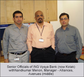 Senior Officals of ING Vysya Bank with Nandkumar Menon, Manager - Alliances, Avenues Senior Officals of ING Vysya Bank with Nandkumar Menon, Manager - Alliances, Avenues